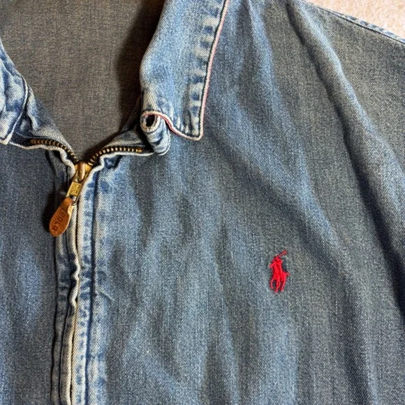 Vintage Polo Ralph Lauren Denim Harrington Jacket XL Blue Made in USA 90s Pony - Picture 2 of 7